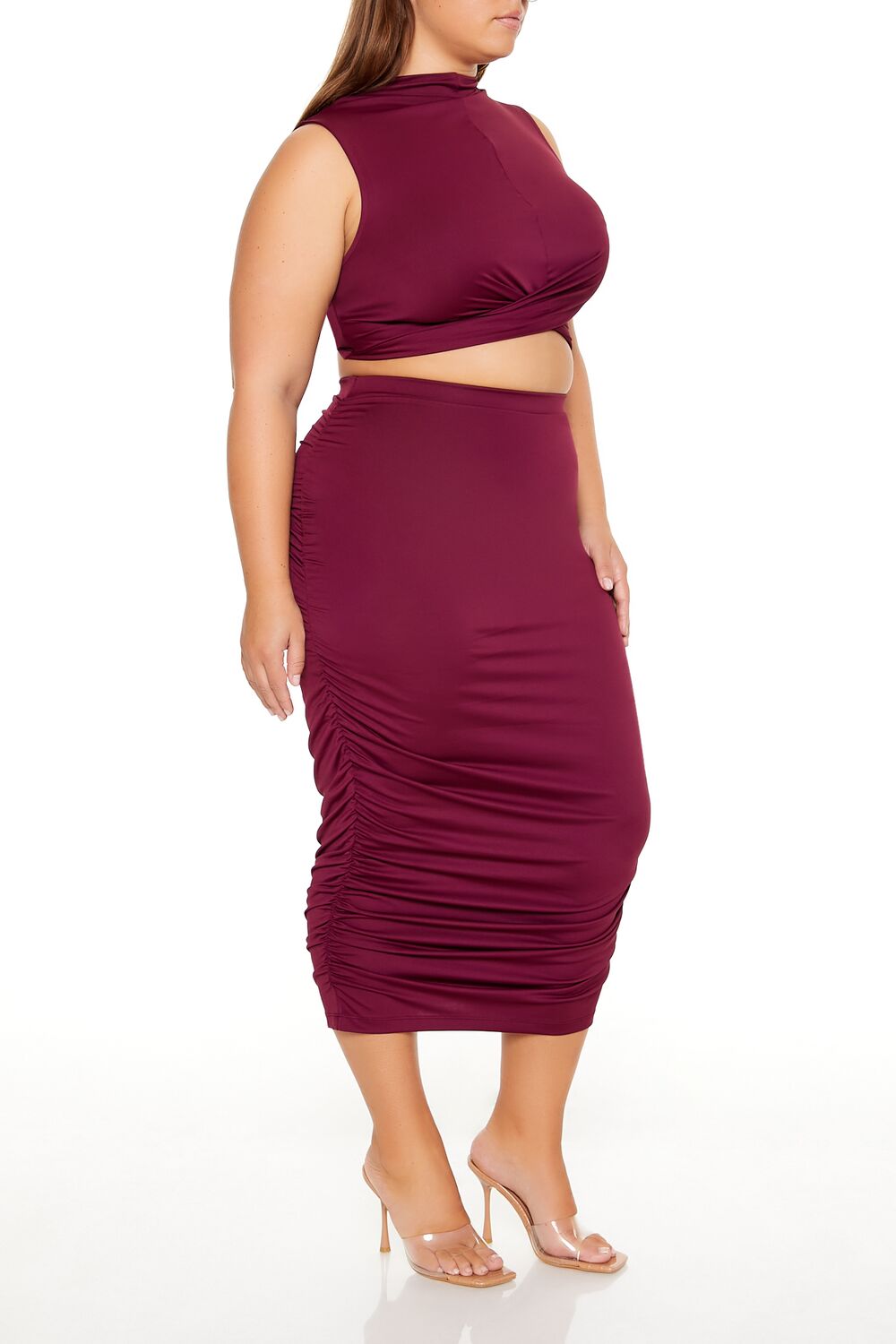 Plus Size Ruched Crop Top & Skirt Set - Image 9