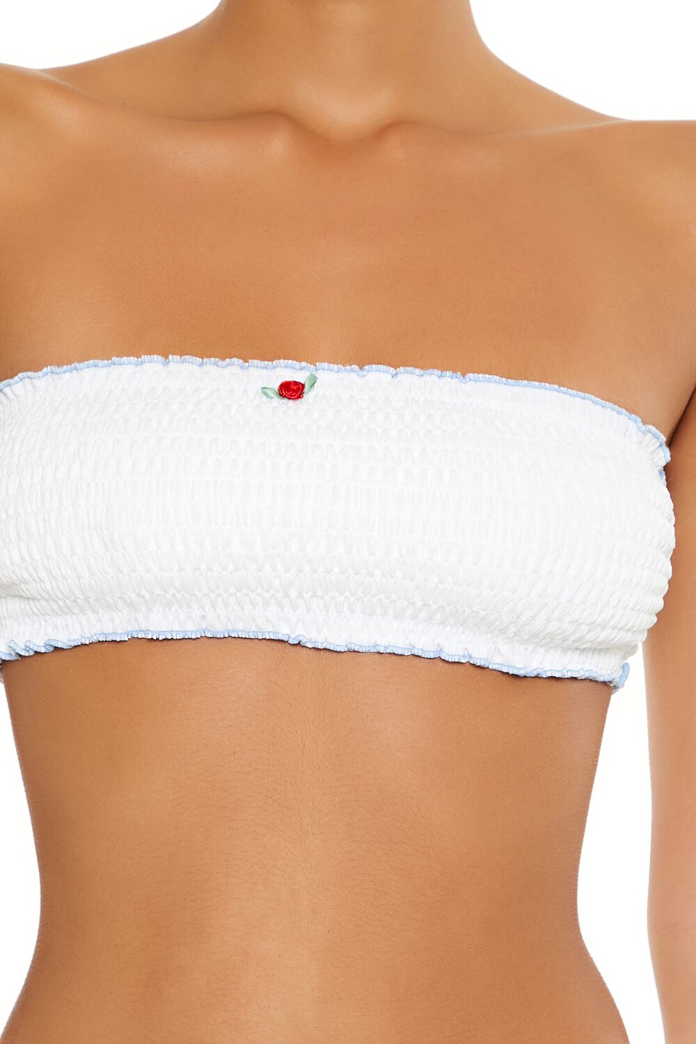 Seersucker Contrast Lettuce-Edge Bandeau Bikini Top - Image 2