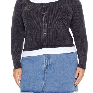 Plus Size Ribbed Henley Top