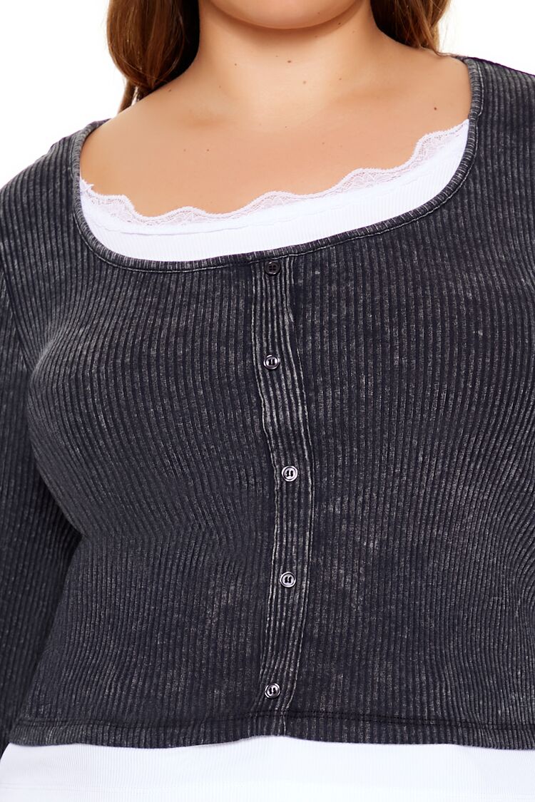 Plus Size Ribbed Henley Top - Image 3