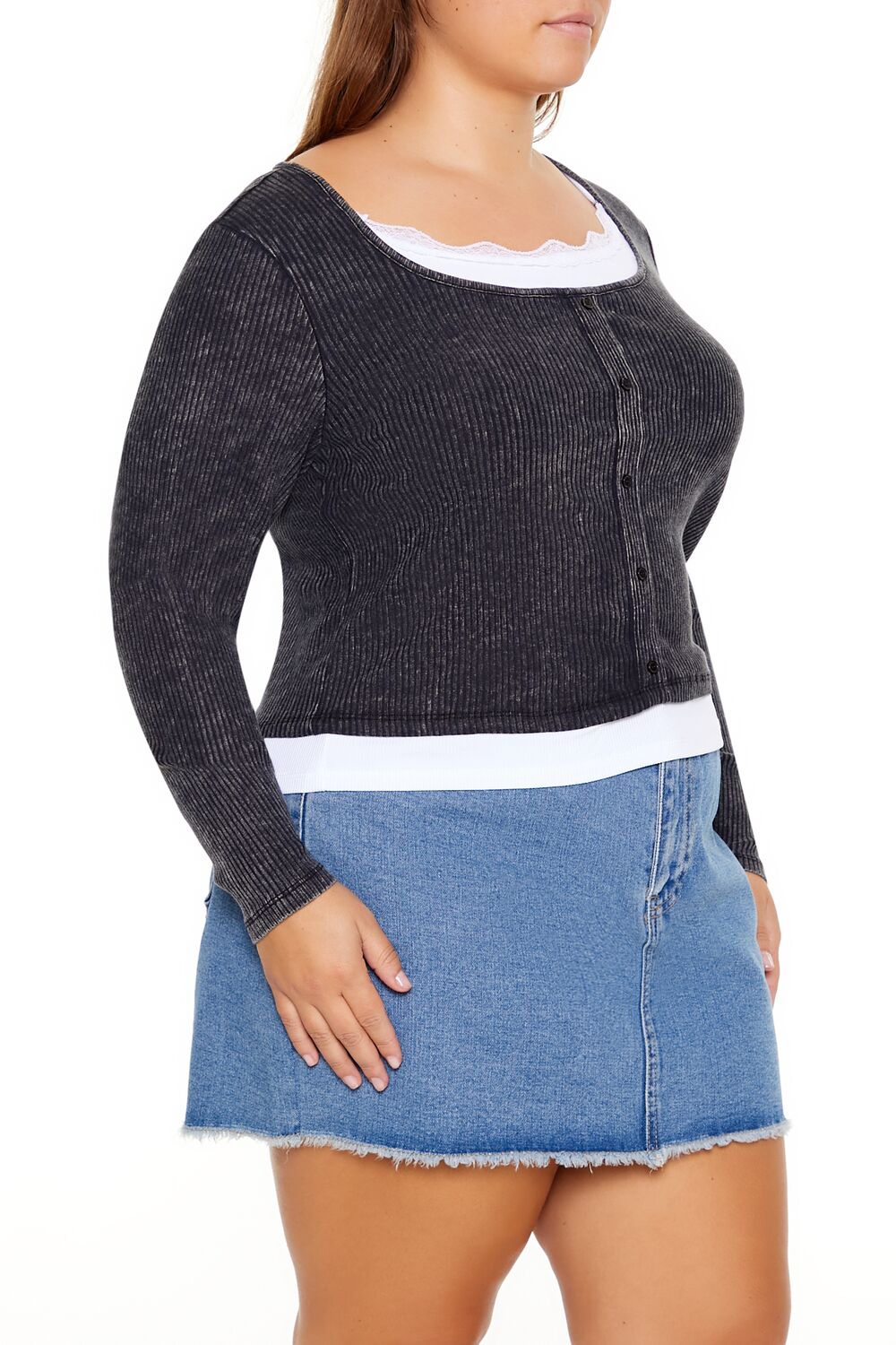 Plus Size Ribbed Henley Top - Image 4