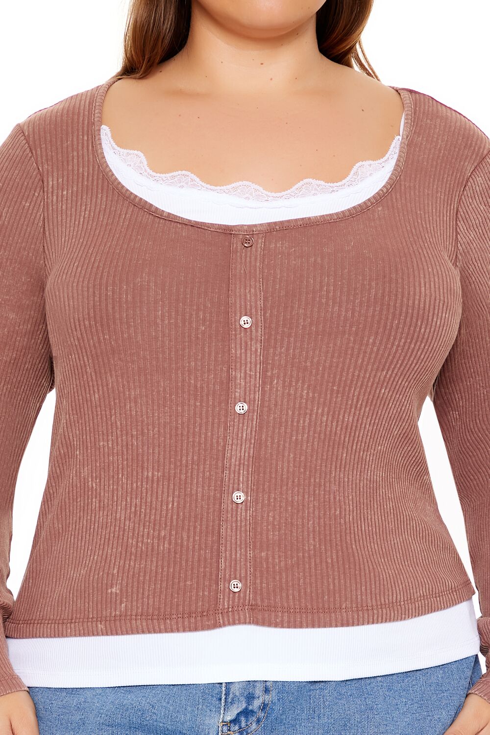 Plus Size Ribbed Henley Top - Image 8