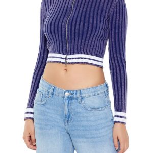 Varsity-Striped Zip-Up Sweater