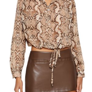 Snake Tie-Front Cropped Shirt