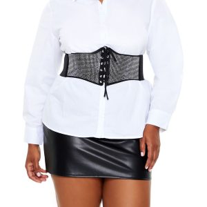 Plus Size Rhinestone Belt Shirt