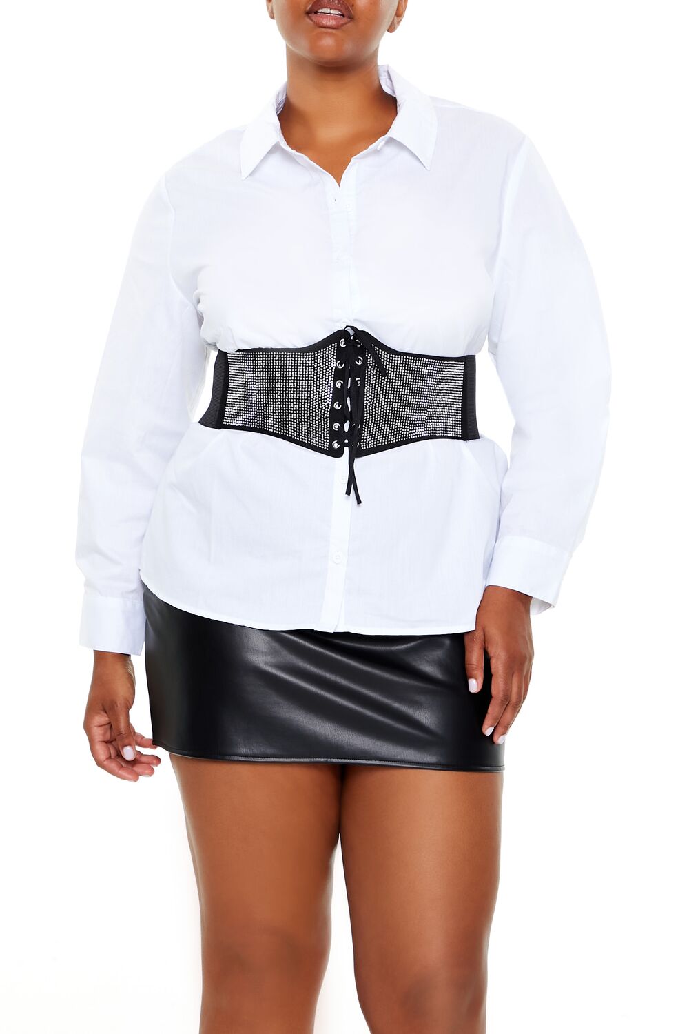 Plus Size Rhinestone Belt Shirt