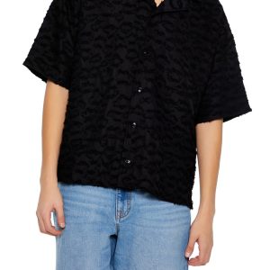 Frayed Jacquard Cuban Collar Shirt