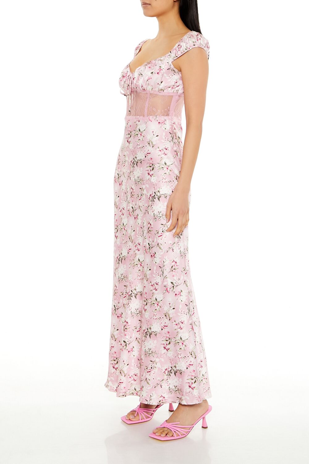 Lace-Trim Satin Floral Maxi Dress - Image 3