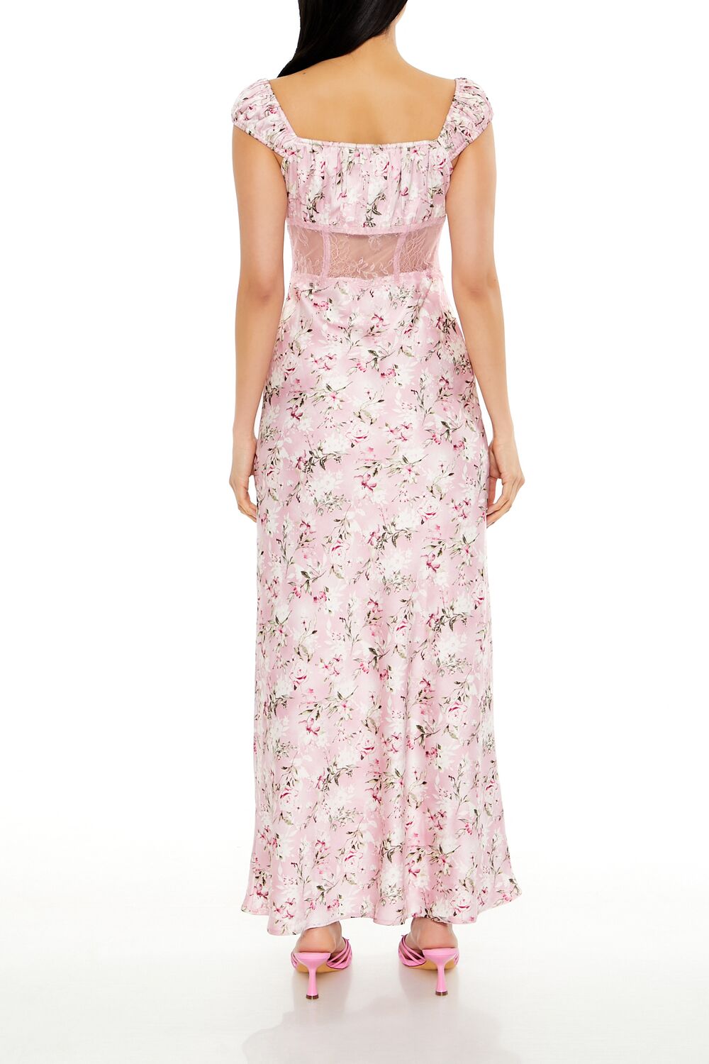 Lace-Trim Satin Floral Maxi Dress - Image 4