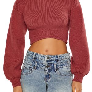 Mock Neck Cropped Sweater