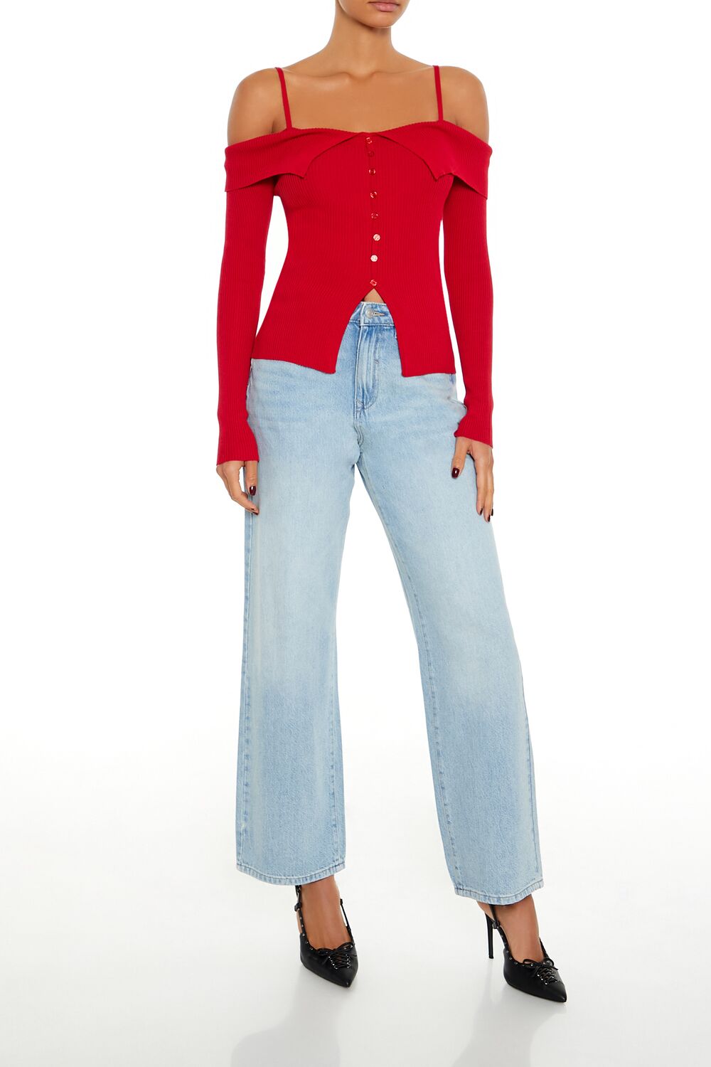 Open-Shoulder Sweater-Knit Top - Image 2