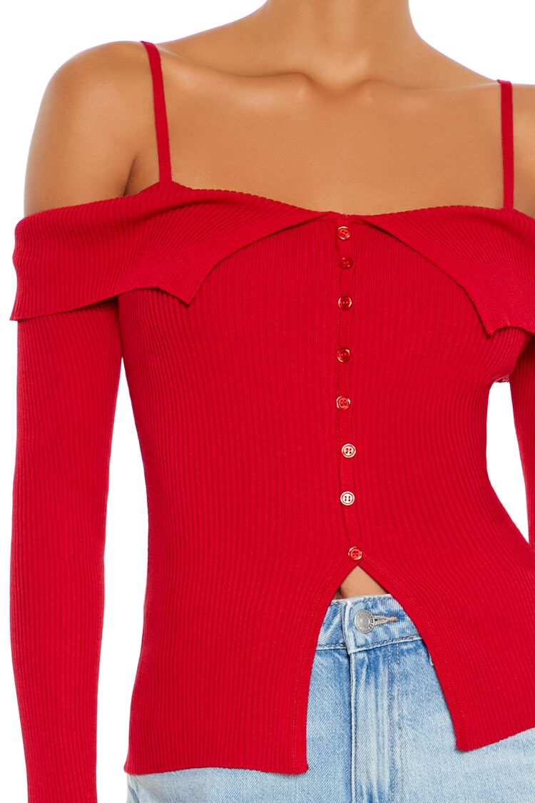 Open-Shoulder Sweater-Knit Top - Image 3