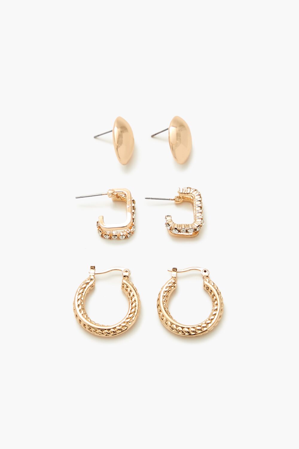 Rhinestone Stud & Hoop Earring Set