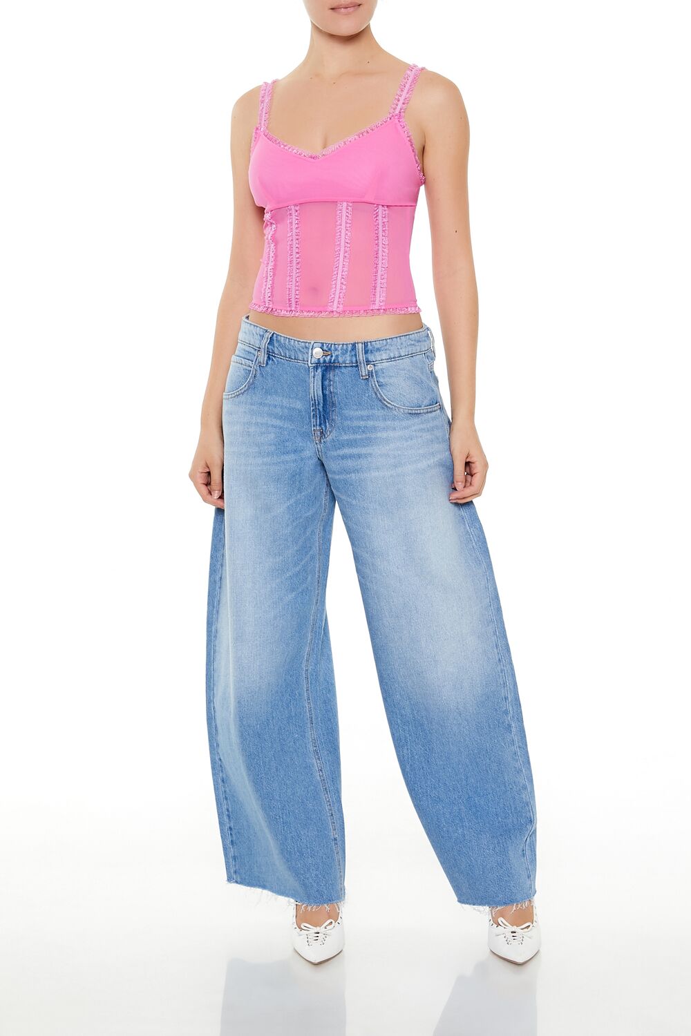Mesh Ruffle-Trim Cropped Cami - Image 2