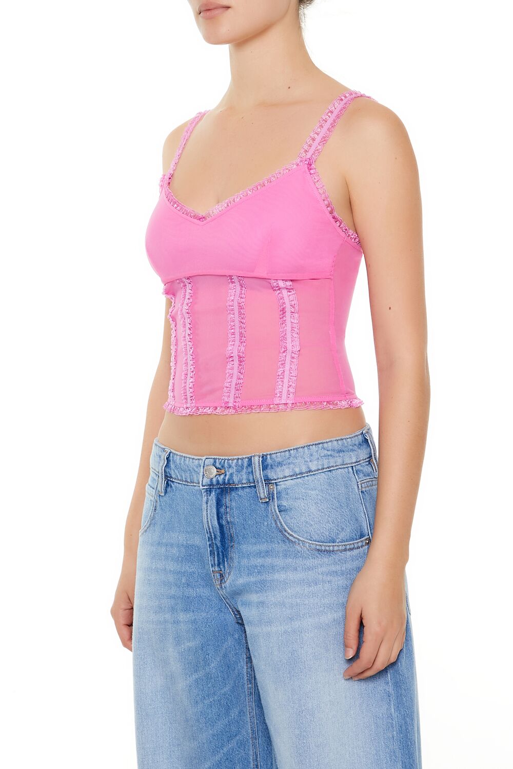 Mesh Ruffle-Trim Cropped Cami - Image 5