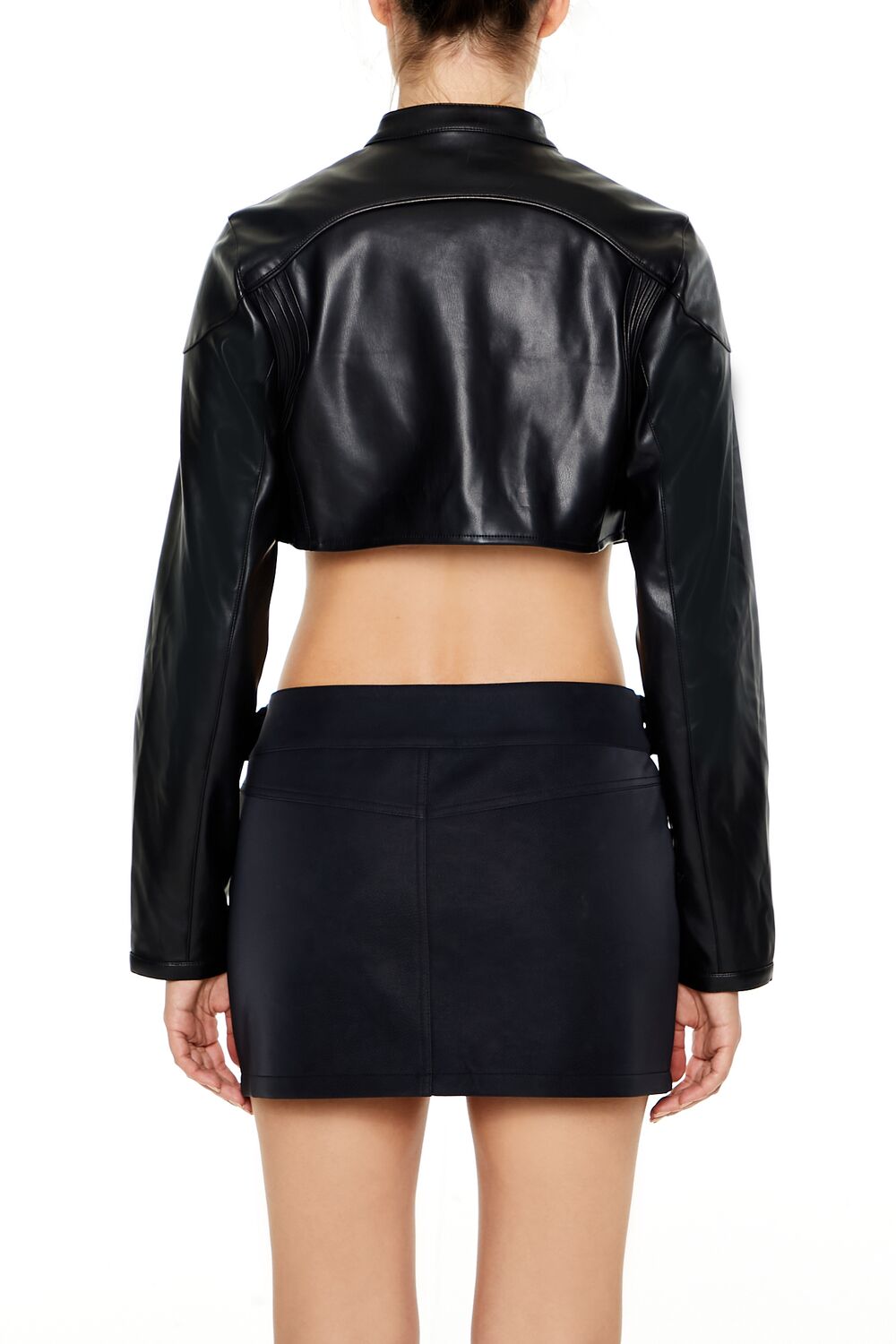 Cropped Faux Leather Moto Jacket - Image 5