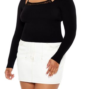Plus Size Lace Cami & Sweater Combo Top
