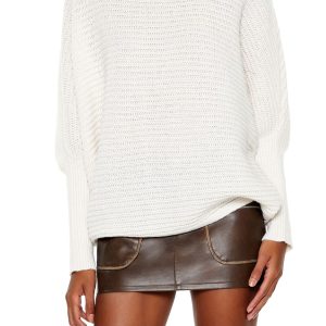 Ribbed Dolman-Sleeve Sweater