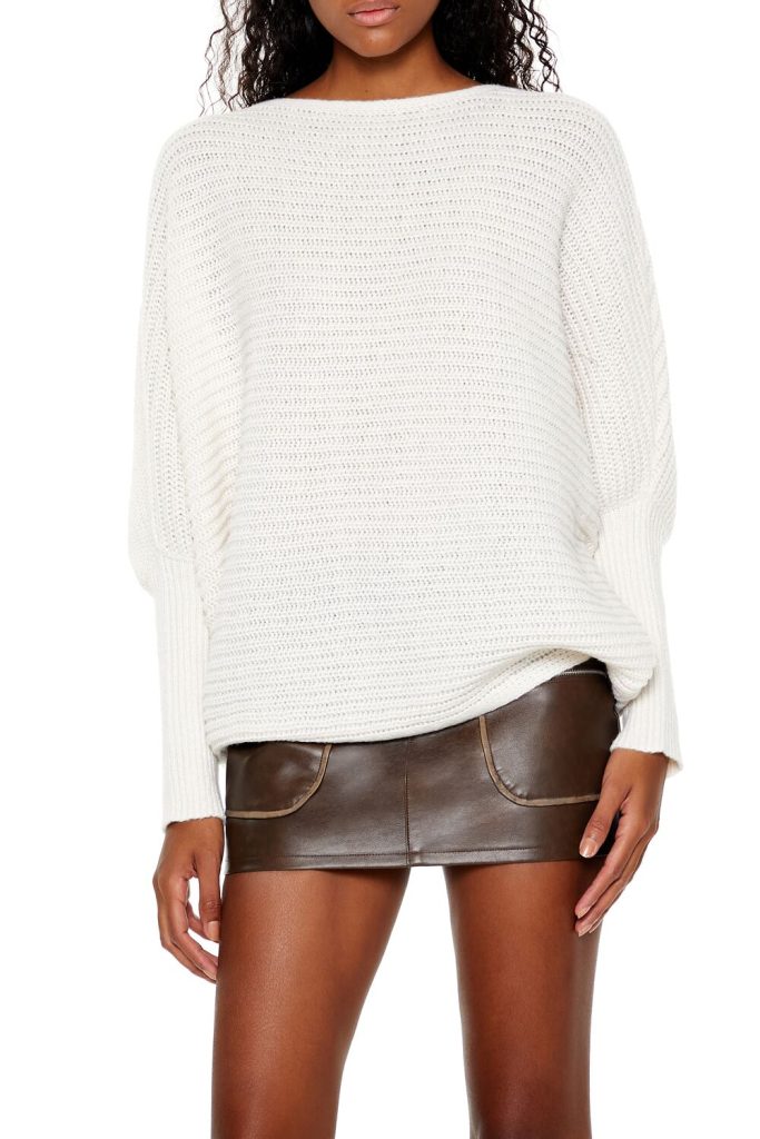 Ribbed Dolman-Sleeve Sweater