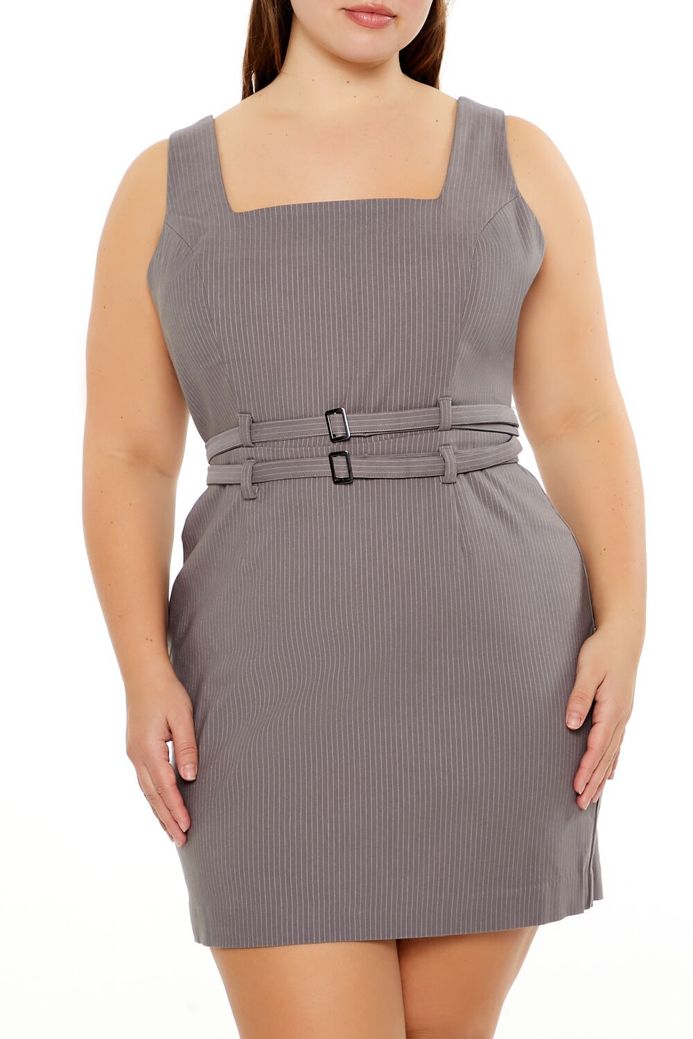 Plus Size Pinstriped Mini Dress - Image 2