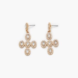 Faux Gem Cross Drop Earrings