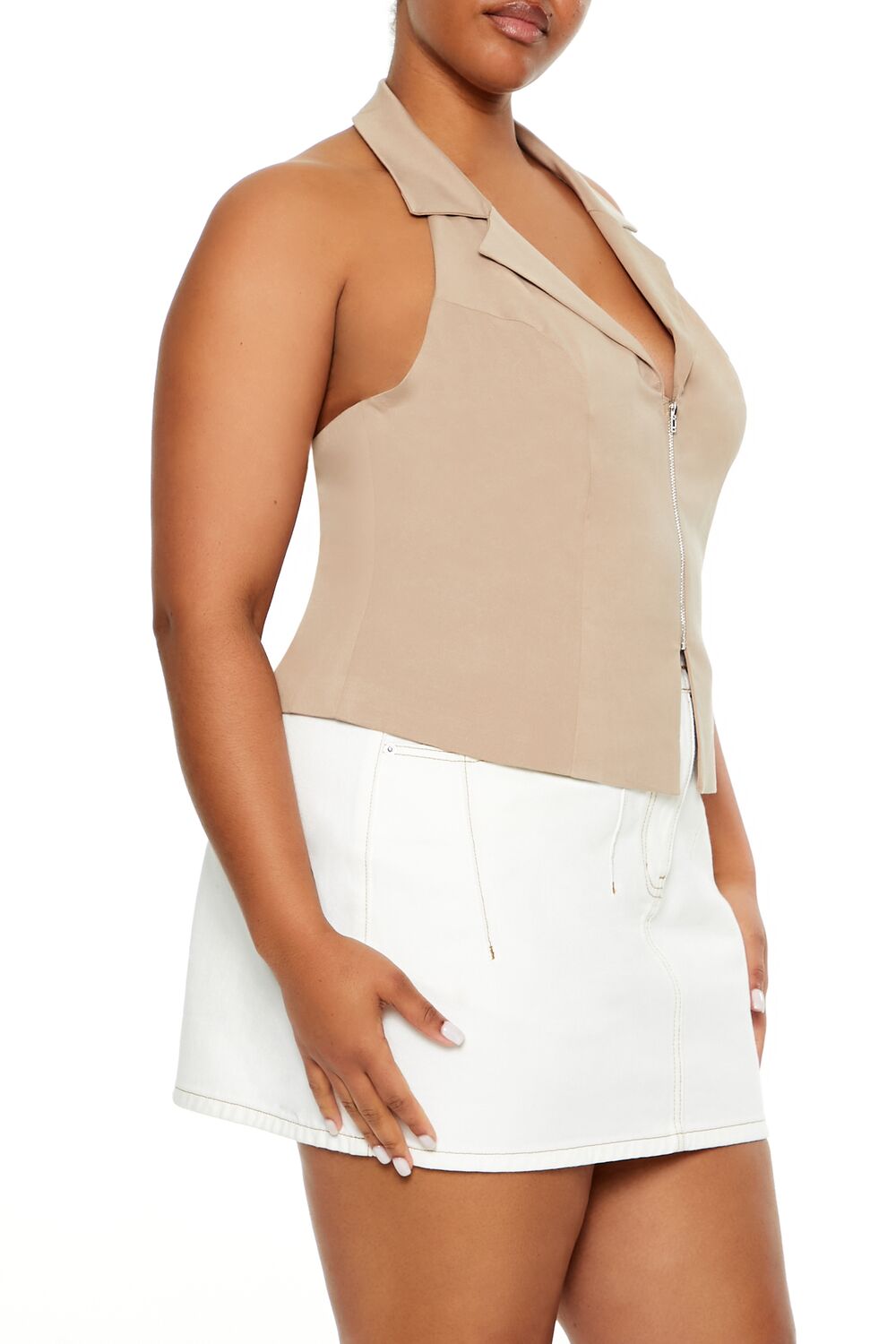 Plus Size Zip-Up Halter Crop Top - Image 4