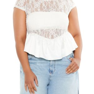 Plus Size Sheer Lace Peplum Top