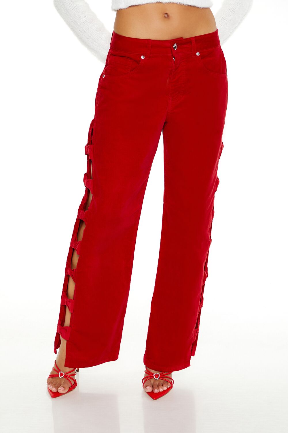 Bow Velvet Cutout Pants - Image 2