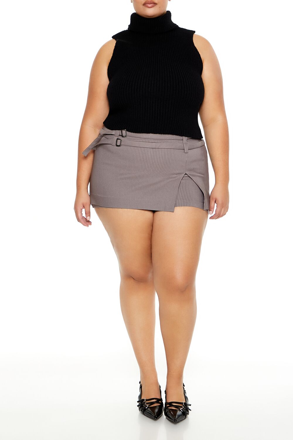 Plus Size Pinstriped Micro Mini Skort