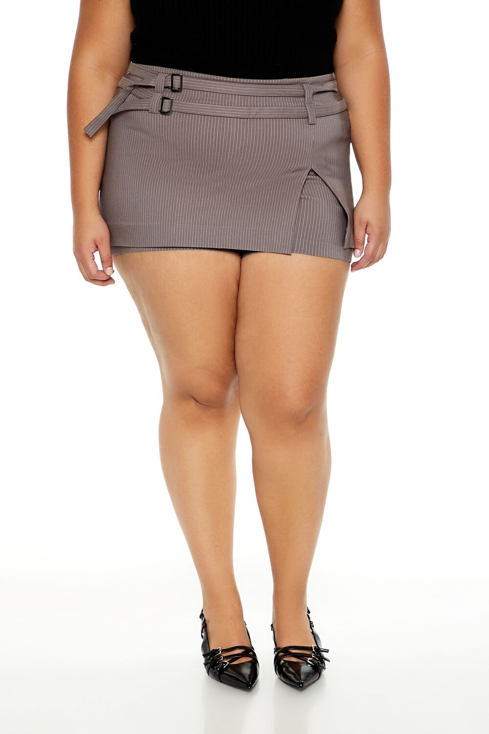 Plus Size Pinstriped Micro Mini Skort - Image 2