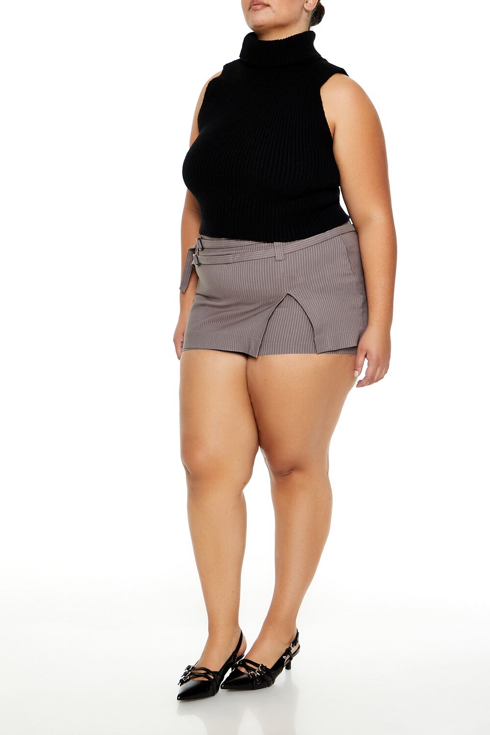 Plus Size Pinstriped Micro Mini Skort - Image 3