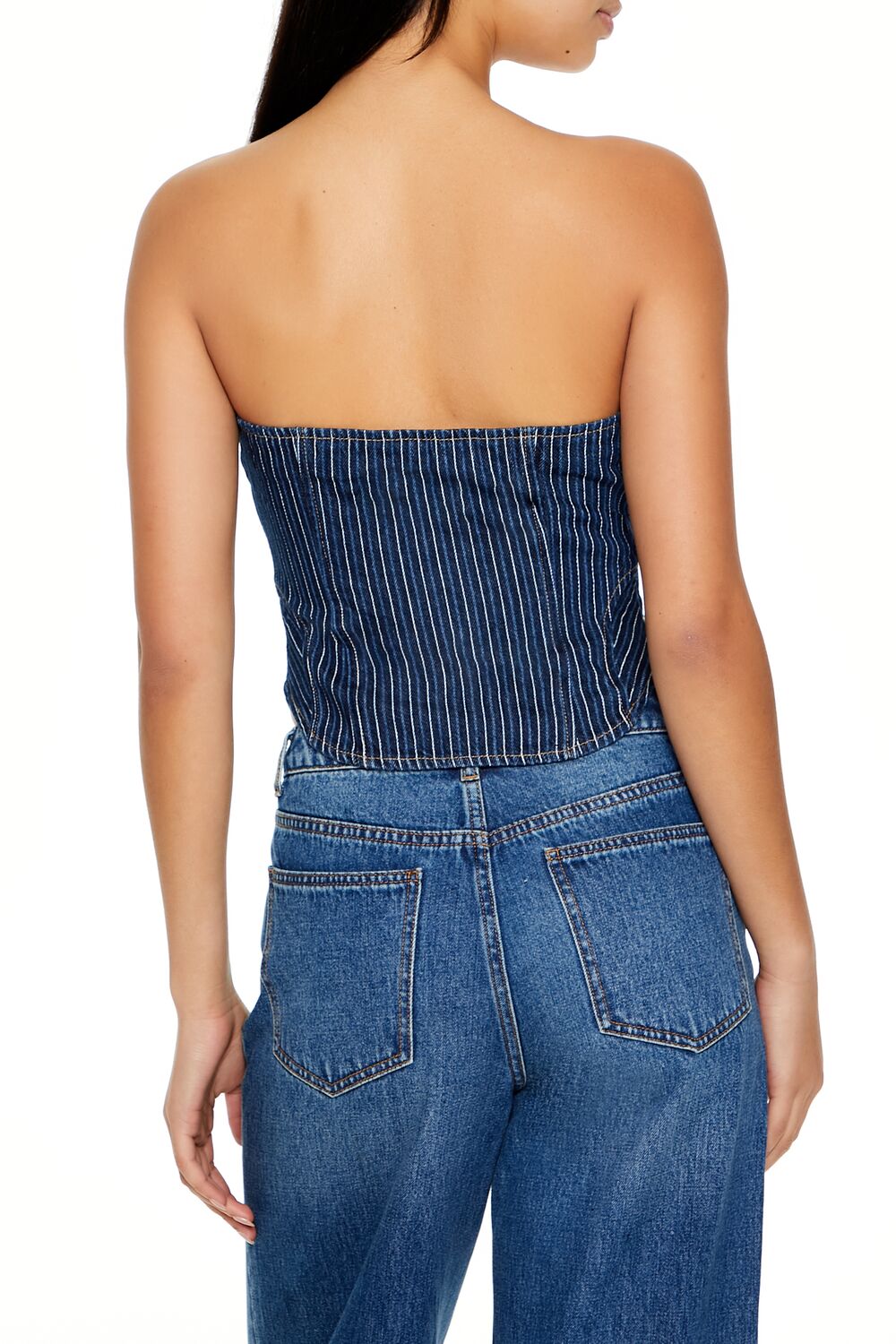 Striped Denim Tube Crop Top - Image 5