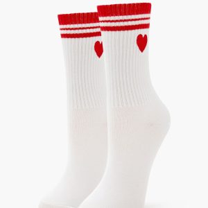 Varsity-Striped Heart Crew Socks