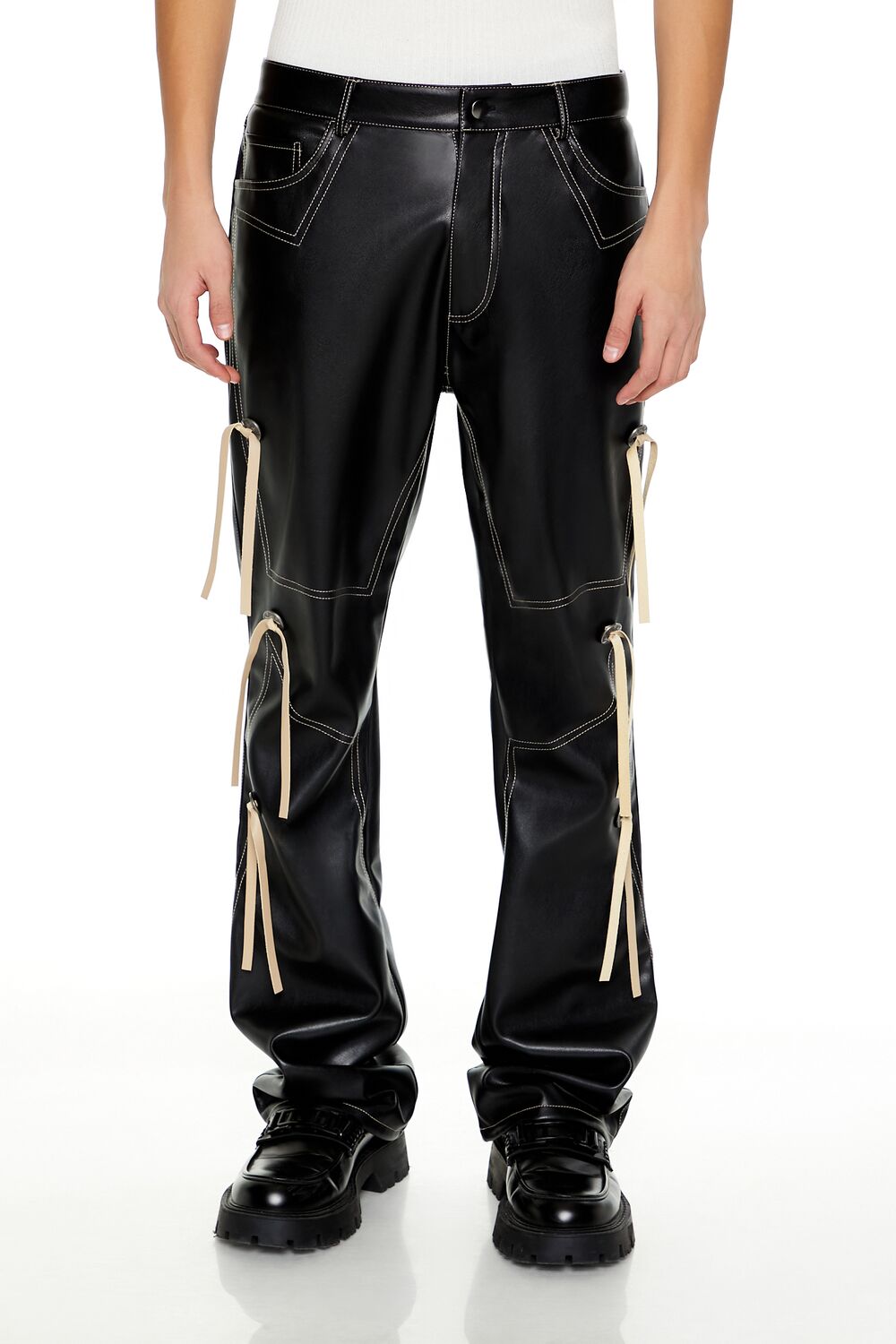 Two-Tone Faux Leather Flare Pants - Image 2
