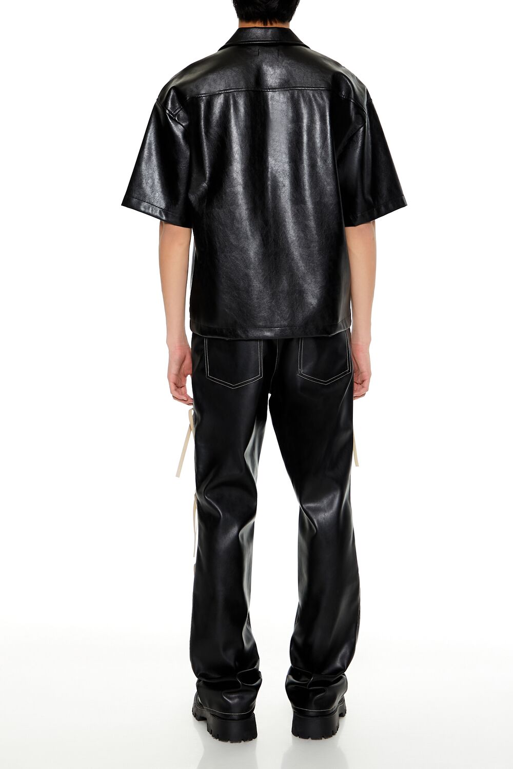 Two-Tone Faux Leather Flare Pants - Image 4
