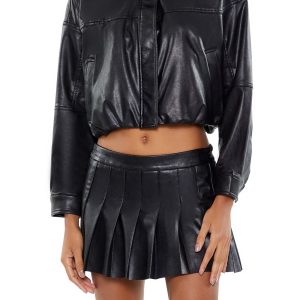Faux Leather Cropped Bomber Jacker