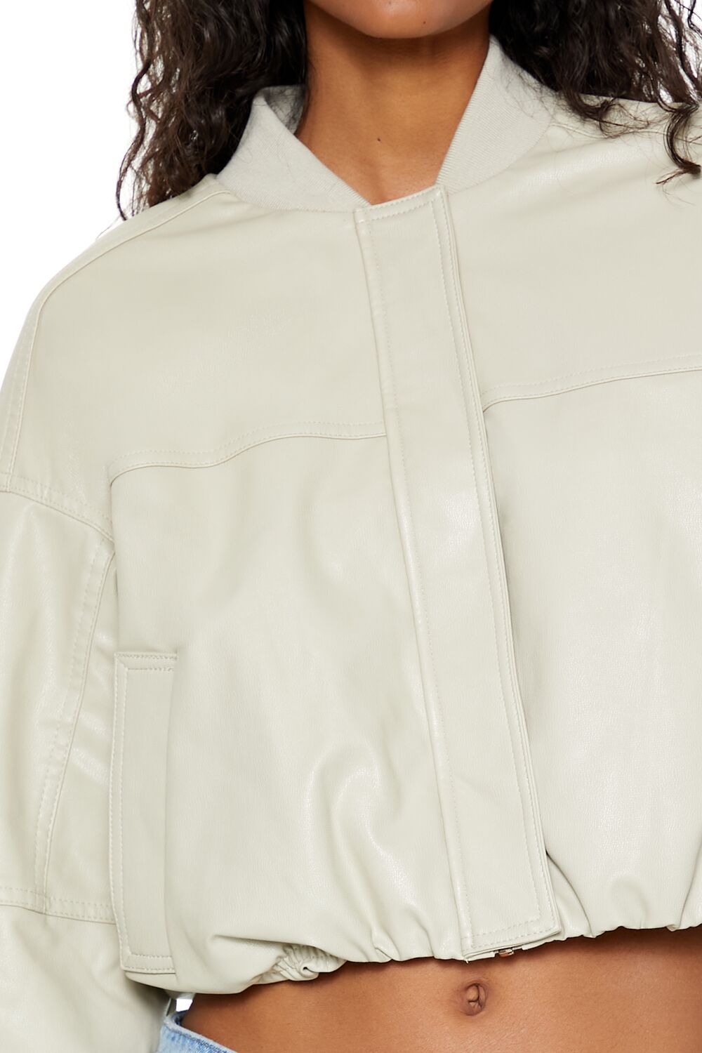 Faux Leather Cropped Bomber Jacker - Image 8