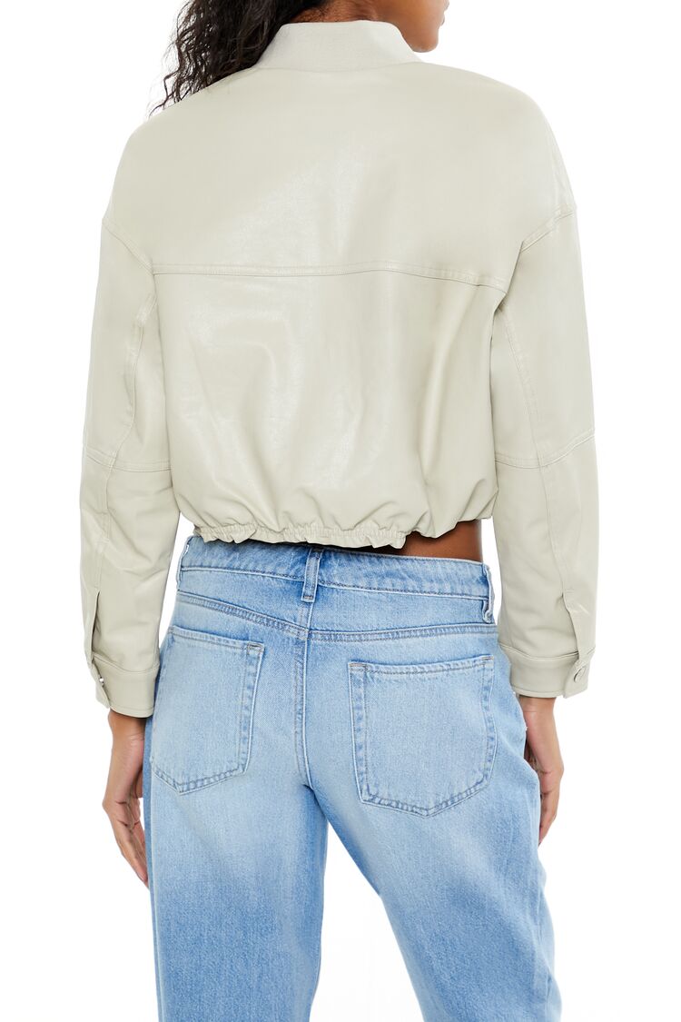 Faux Leather Cropped Bomber Jacker - Image 10