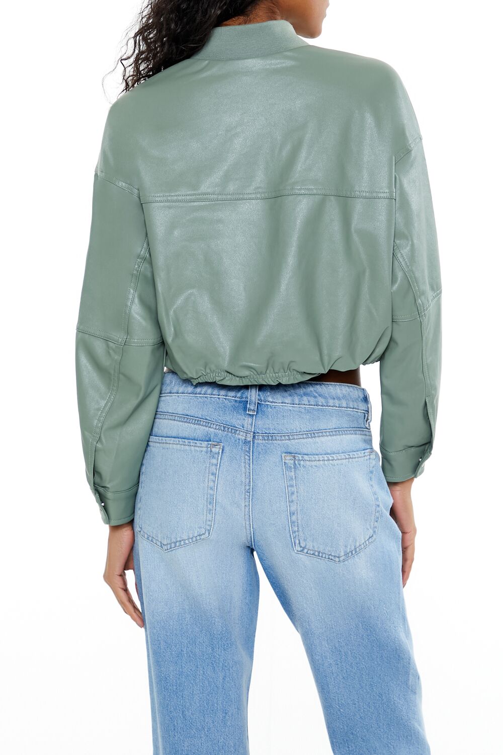 Faux Leather Cropped Bomber Jacker - Image 15