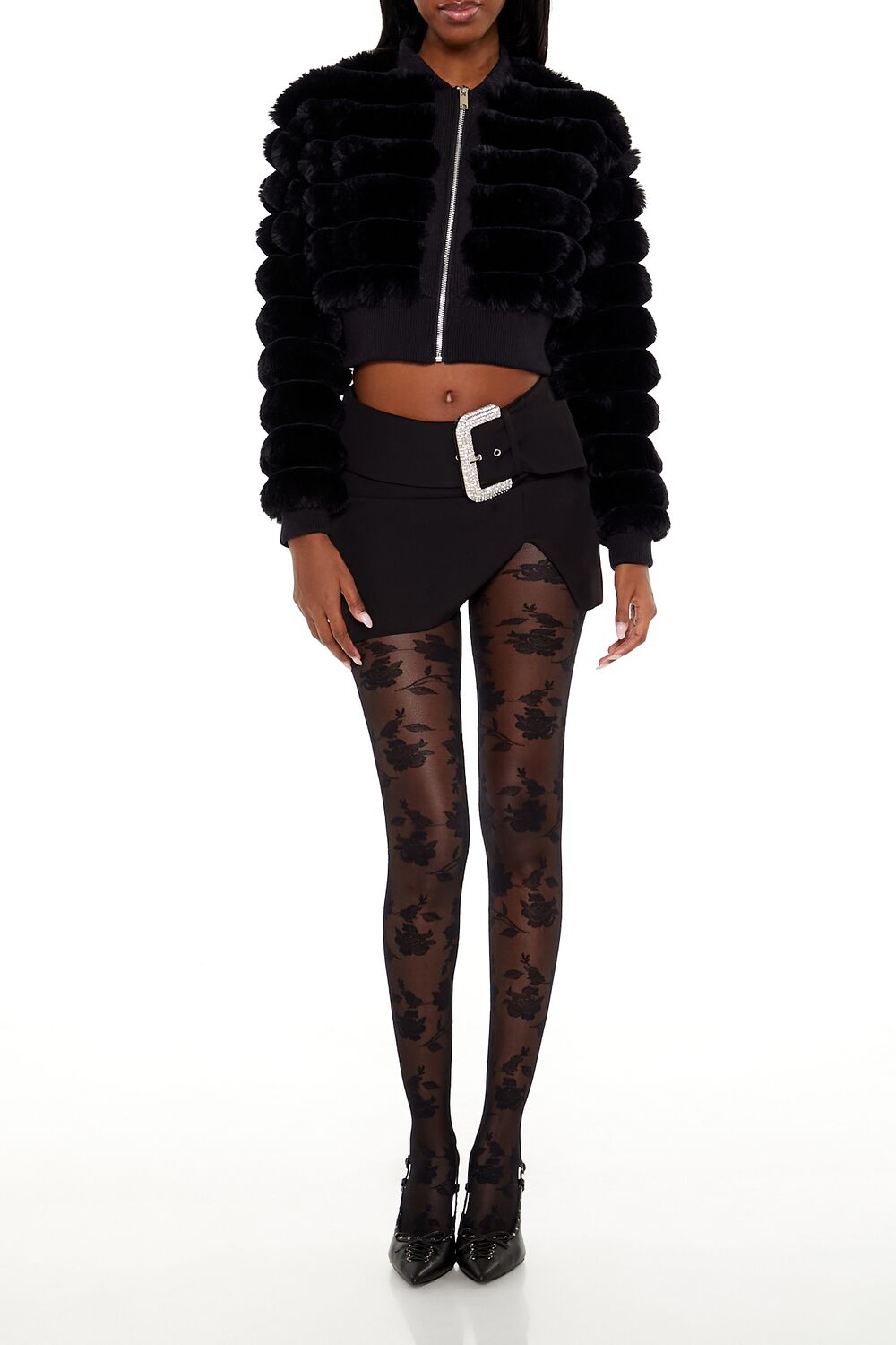 Faux Fur Cropped Bomber Jacket - Image 2
