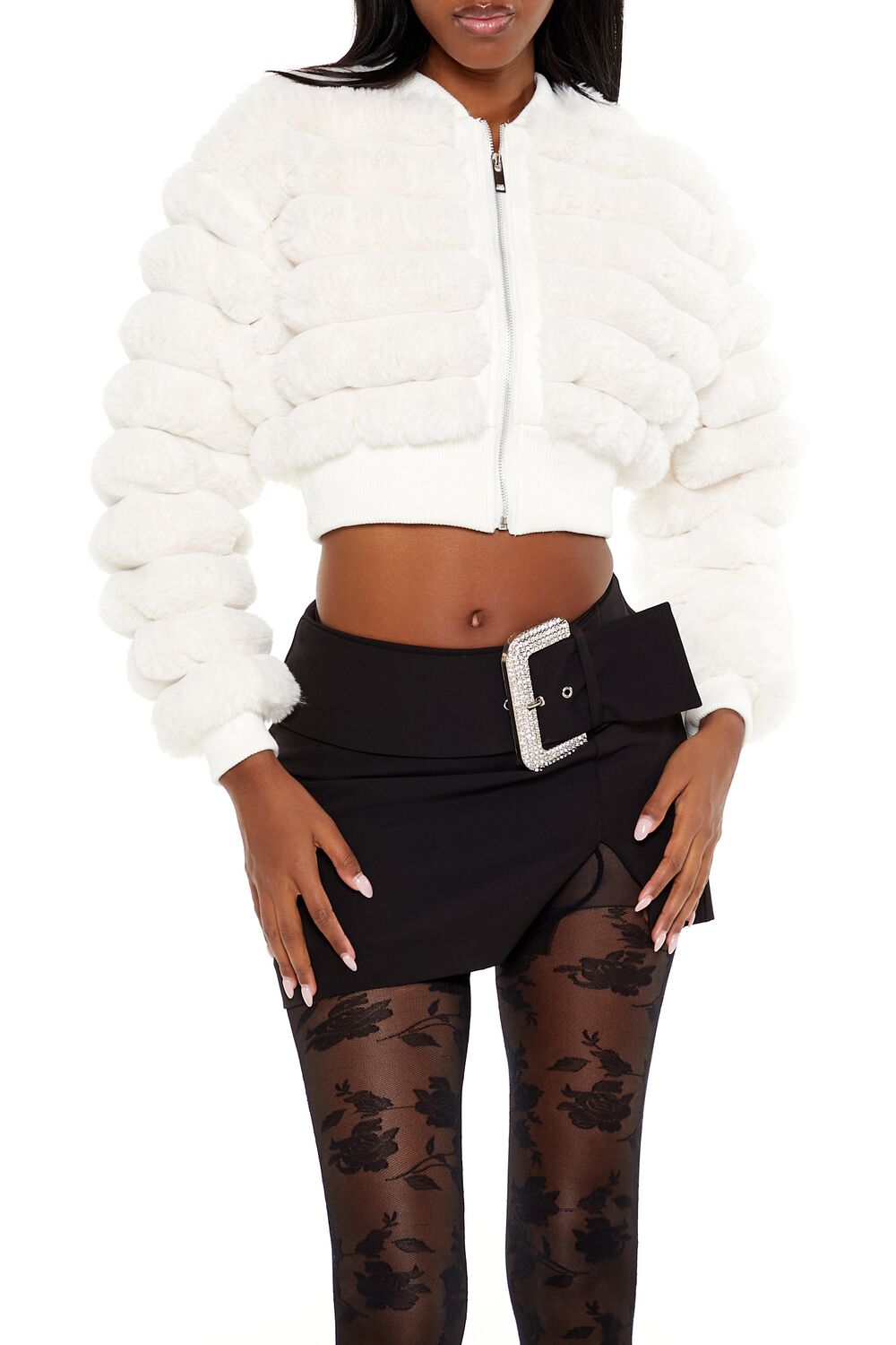 Faux Fur Cropped Bomber Jacket - Image 7