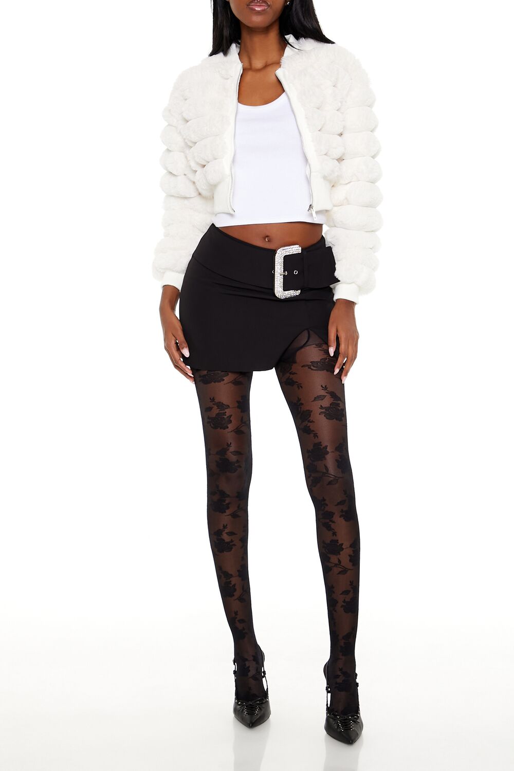 Faux Fur Cropped Bomber Jacket - Image 8