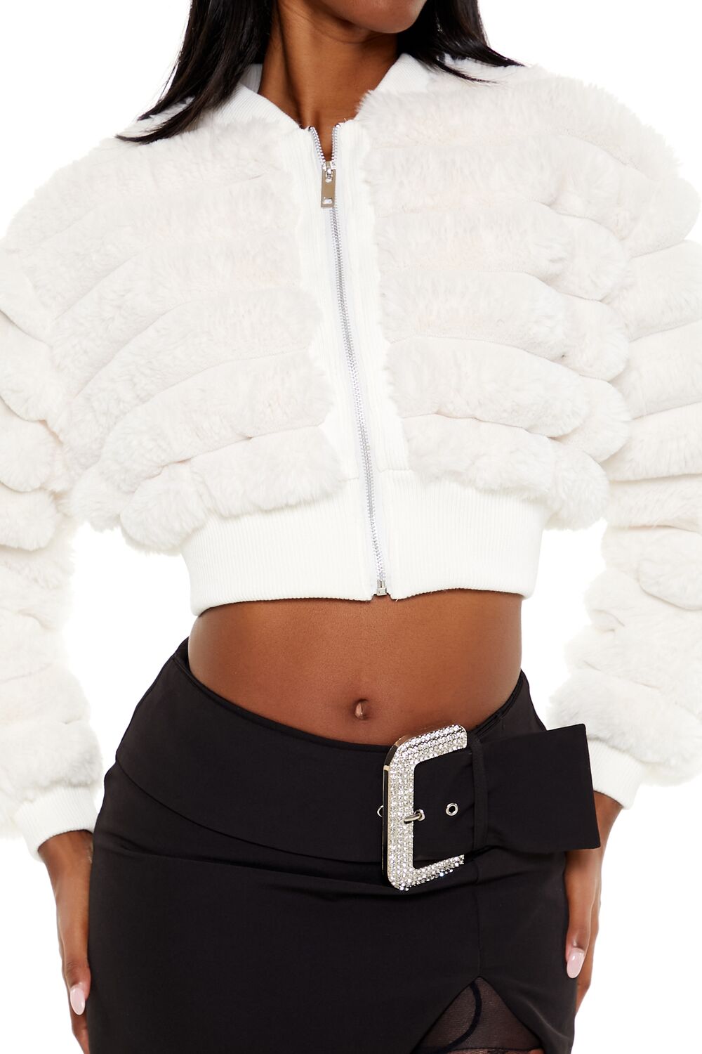 Faux Fur Cropped Bomber Jacket - Image 9