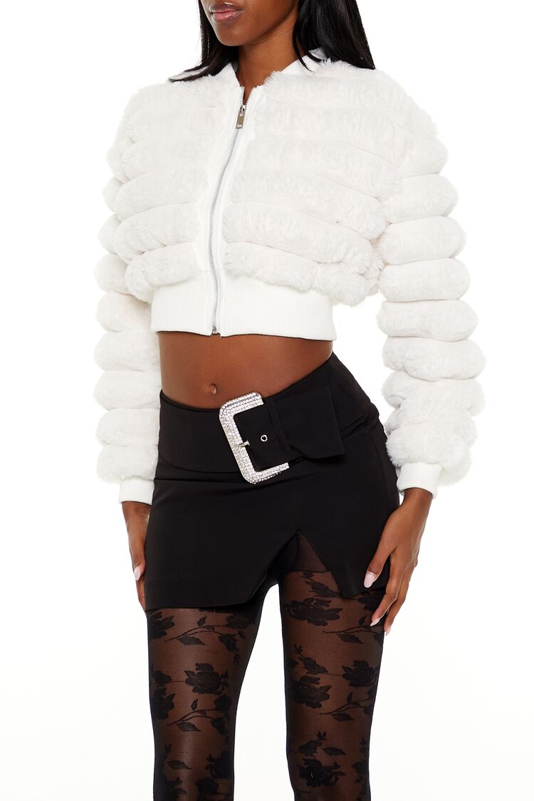 Faux Fur Cropped Bomber Jacket - Image 10