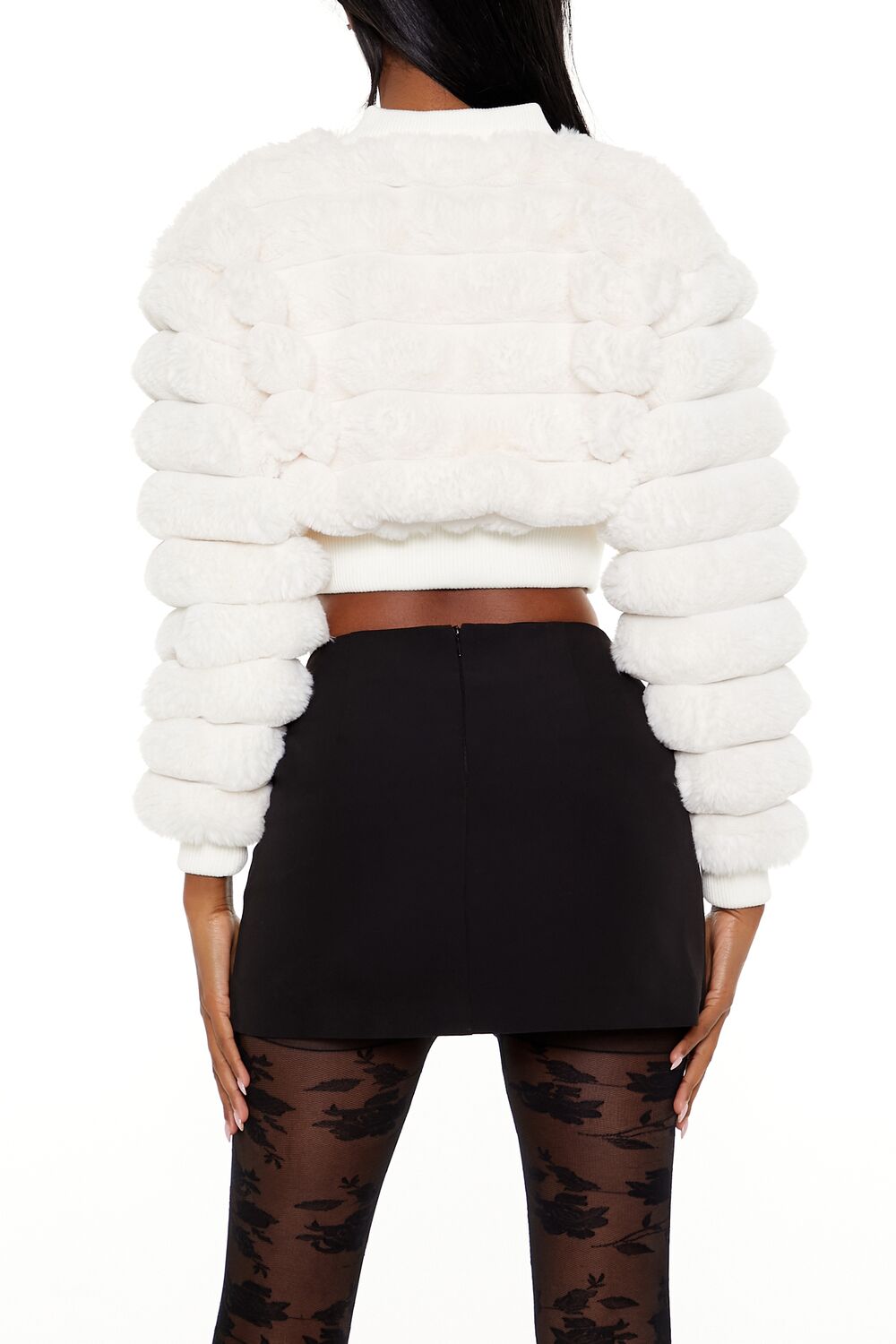 Faux Fur Cropped Bomber Jacket - Image 11