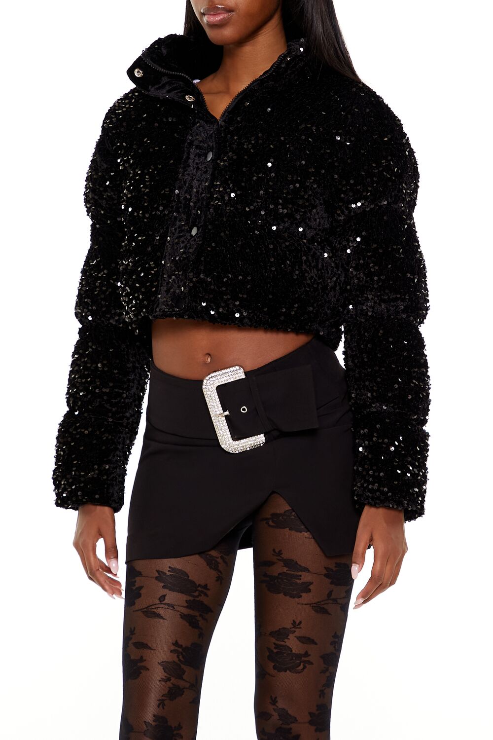 Sequin Faux Fur Puffer Jacket - Image 4