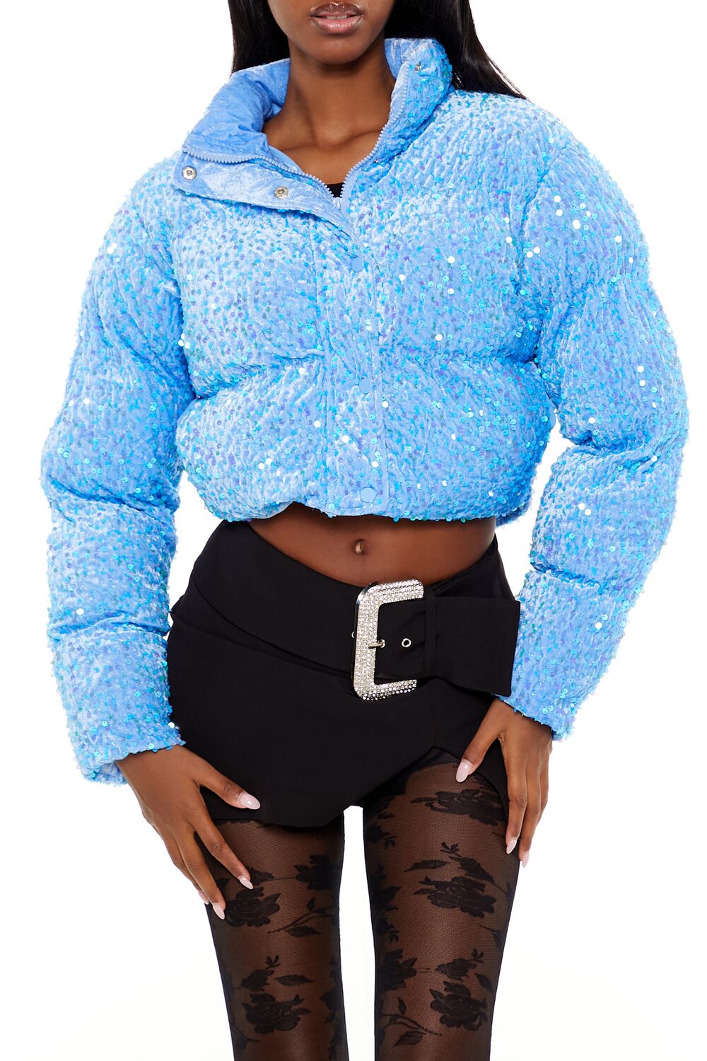 Sequin Faux Fur Puffer Jacket - Image 6