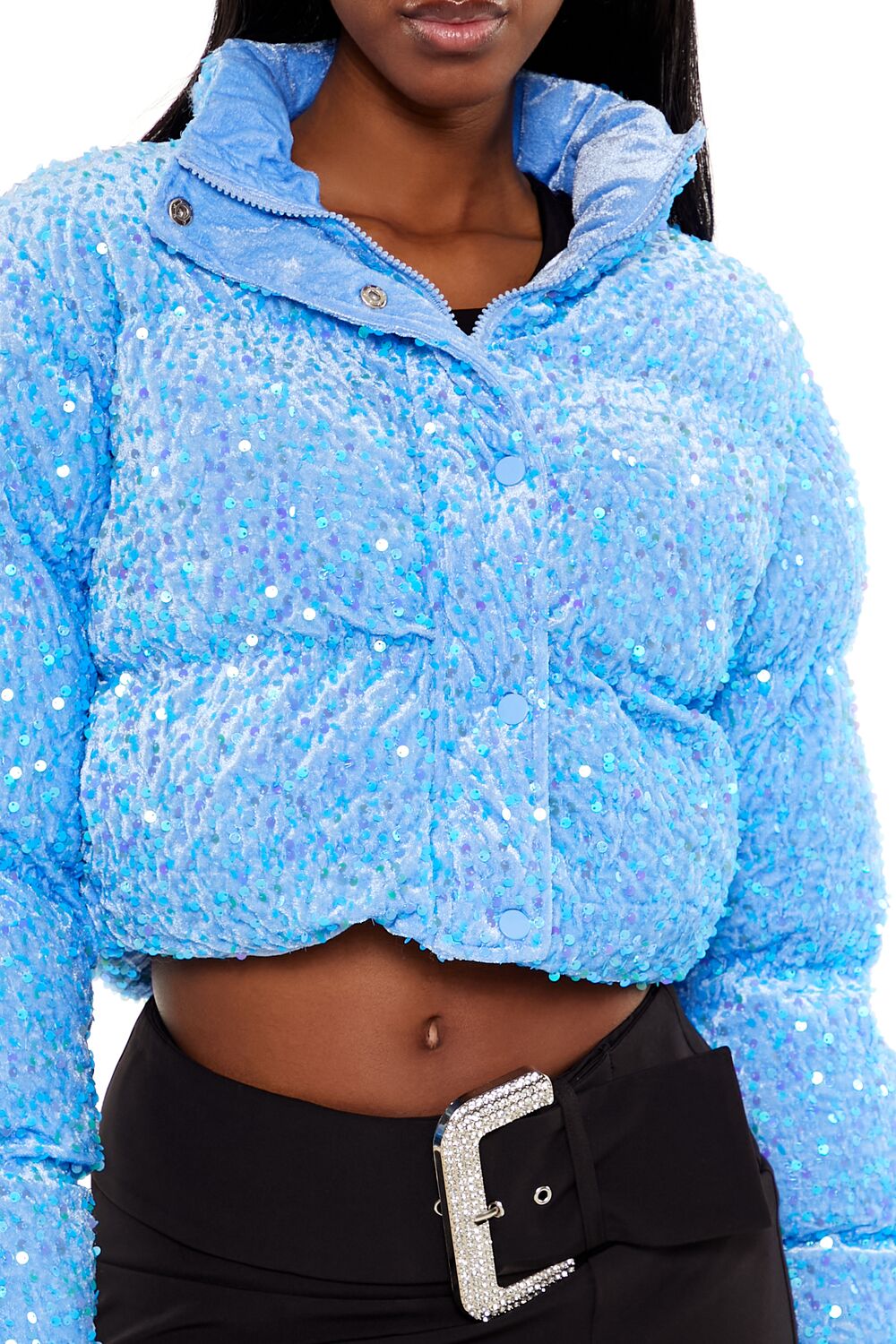 Sequin Faux Fur Puffer Jacket - Image 8