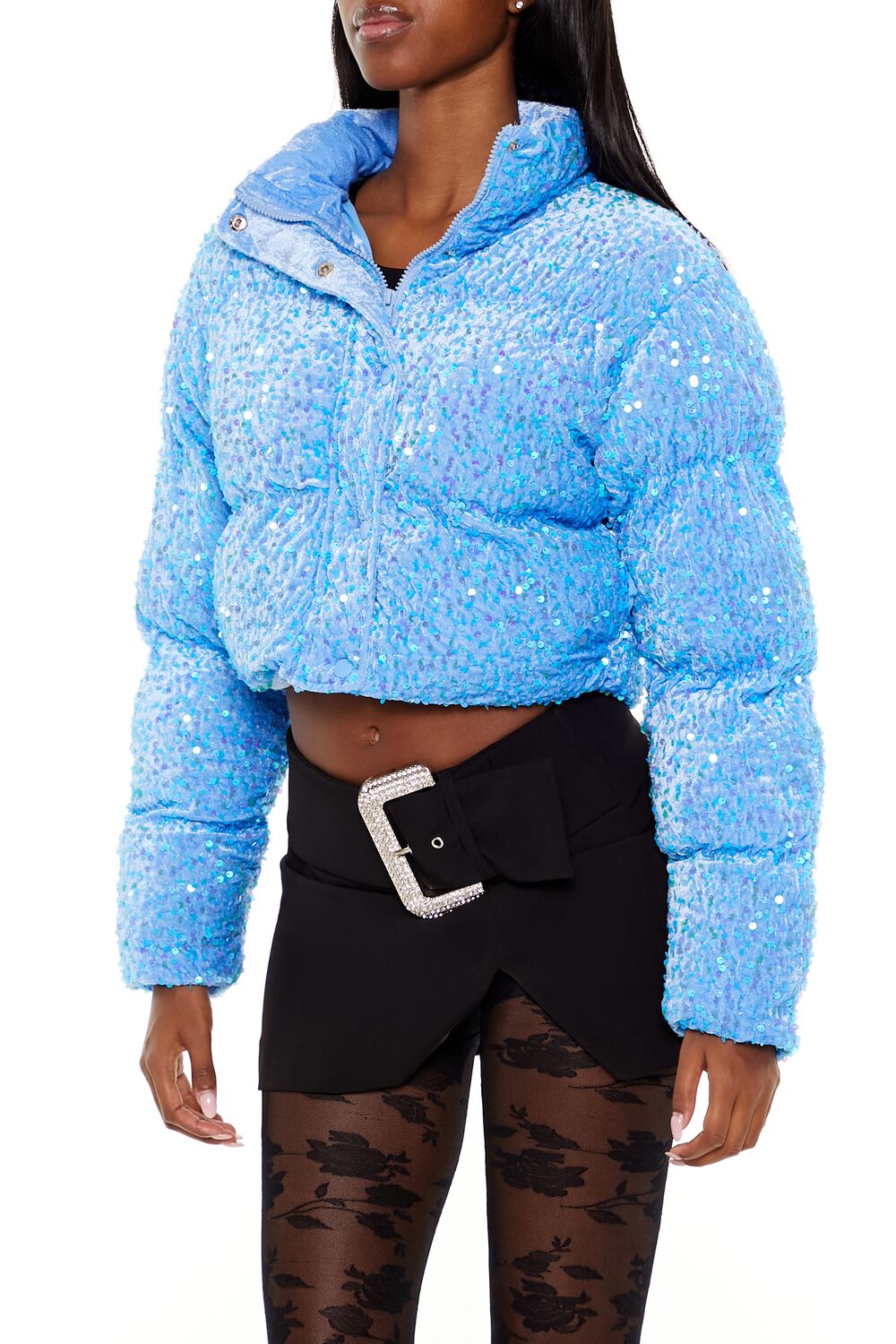 Sequin Faux Fur Puffer Jacket - Image 9