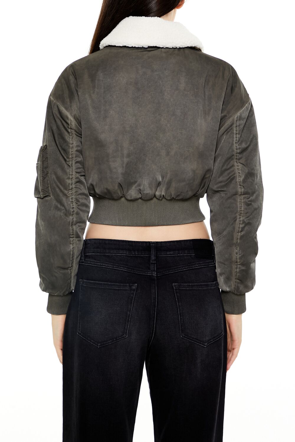 Oil Wash Cropped Bomber Jacket - Image 5